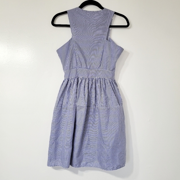 Zara Blue and White Pinstripe Sleeveless Midi Dress Size M - Picture 2 of 7